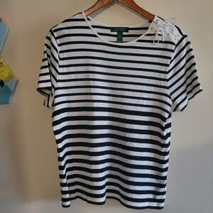 Ralph Lauren lace up shoulder scoopneck striped tshirt Women's XL